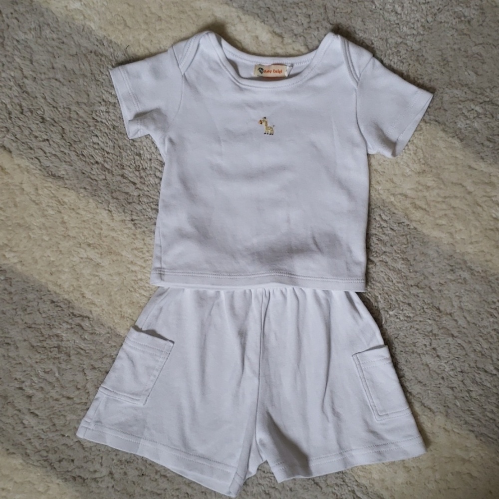 Baby Luigi white shorts and shirt outfit